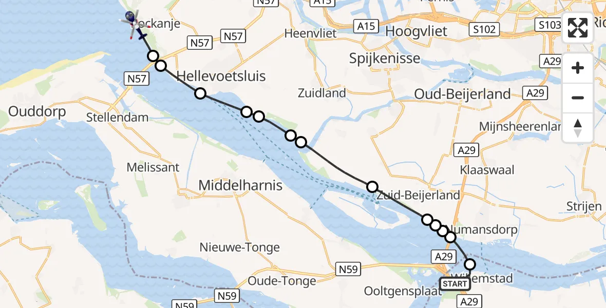 Vluchtroute Politiehelikopter Willemstad - Rockanje, 27 september 2026, 15:02