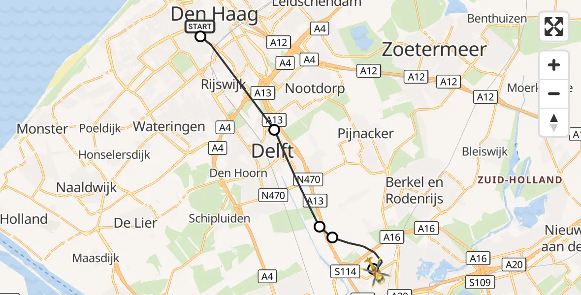 Vluchtroute Traumahelikopter HMC Westeinde Heliport - Rotterdam The Hague Airport, 27 september 2026, 15:12