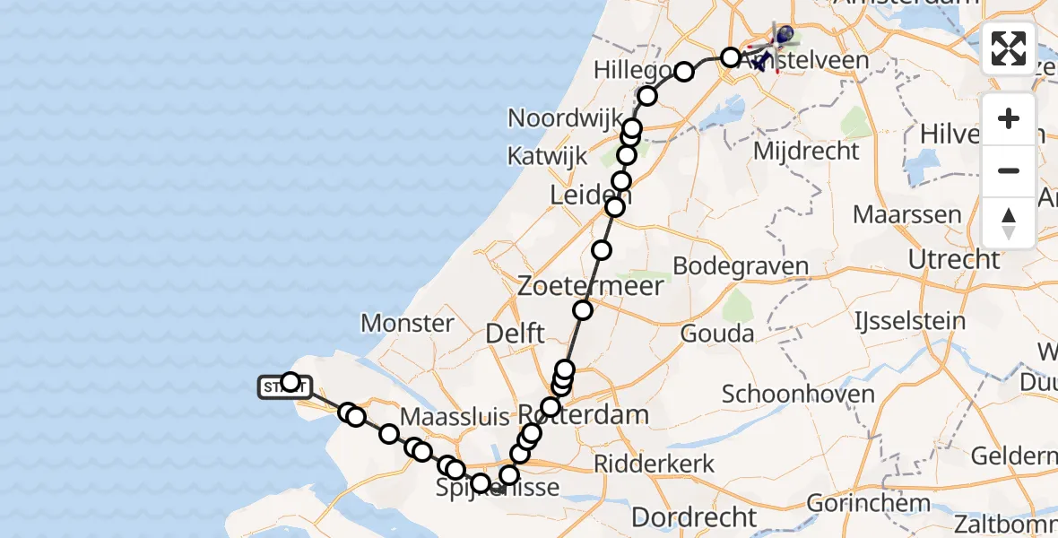 Vluchtroute Politiehelikopter Noordzee - Amsterdam Vliegveld Schiphol, 27 september 2026, 15:16