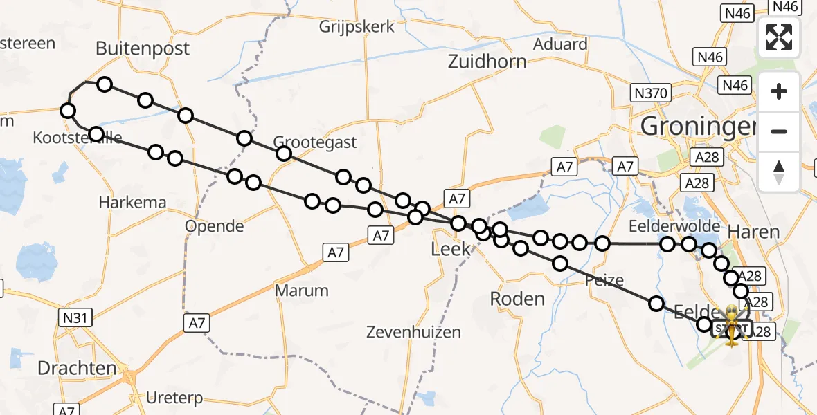 Vluchtroute Traumahelikopter Groningen Airport Eelde - Groningen Airport Eelde, 27 september 2026, 16:17