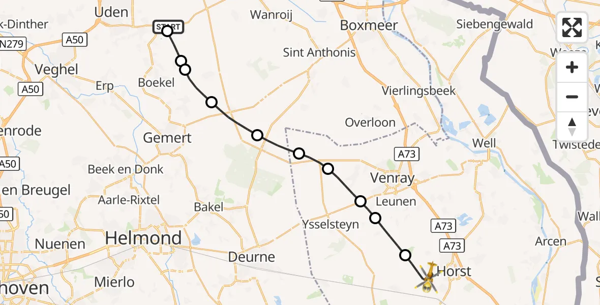 Vluchtroute Traumahelikopter Vliegbasis Volkel - Meterik, 27 september 2026, 16:31