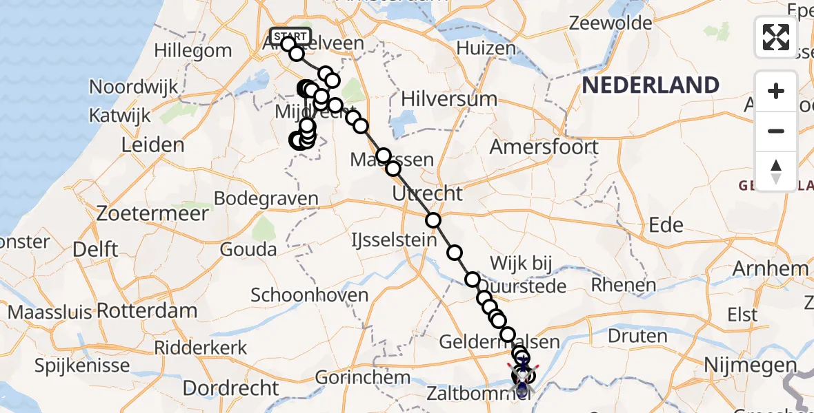 Vluchtroute Politiehelikopter Amsterdam Vliegveld Schiphol - Varik, 27 september 2026, 16:45