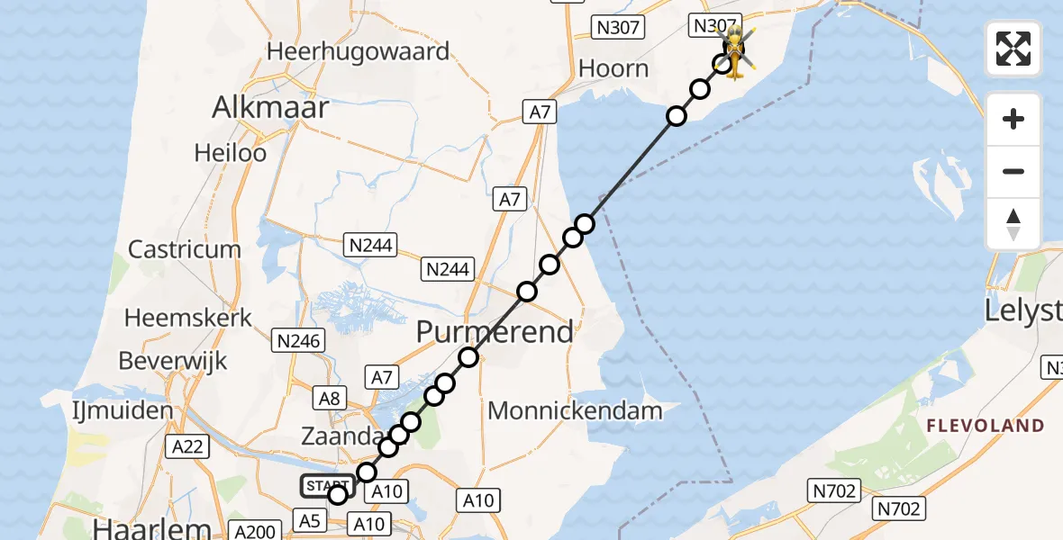 Vluchtroute Traumahelikopter Amsterdam Heliport - Hem, 27 september 2026, 17:14