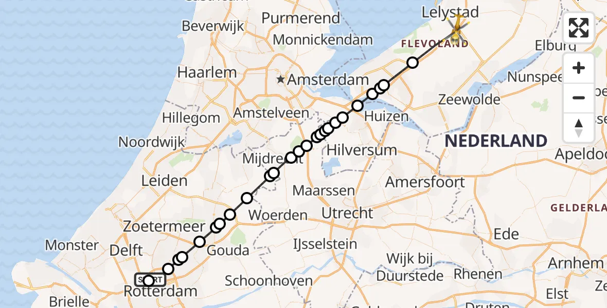 Vluchtroute Traumahelikopter Rotterdam The Hague Airport - Lelystad, 27 september 2026, 17:35