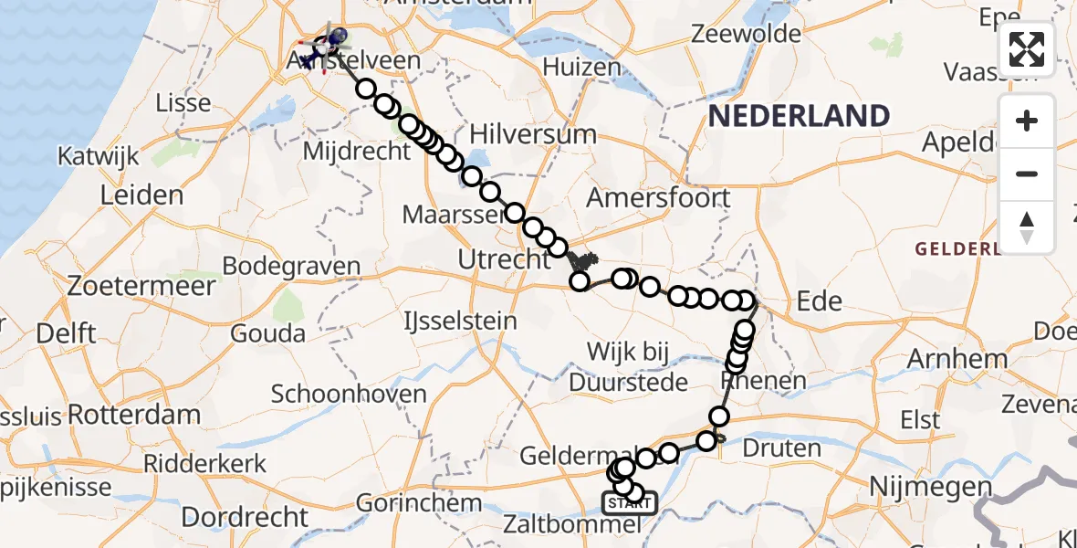 Vluchtroute Politiehelikopter Varik - Amsterdam Vliegveld Schiphol, 27 september 2026, 17:46