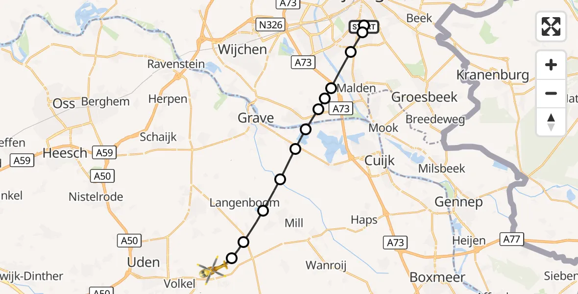 Vluchtroute Traumahelikopter Radboud Universitair Medisch Centrum - Vliegbasis Volkel, 27 september 2026, 17:48