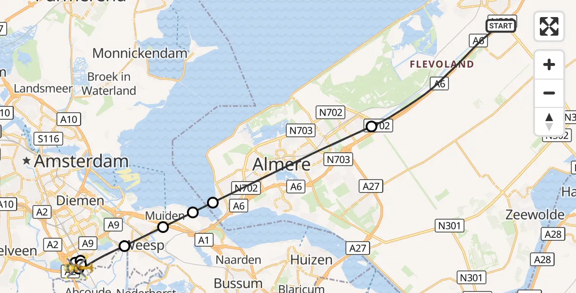 Vluchtroute Traumahelikopter Lelystad - Amsterdam UMC Helipad, 27 september 2026, 18:12
