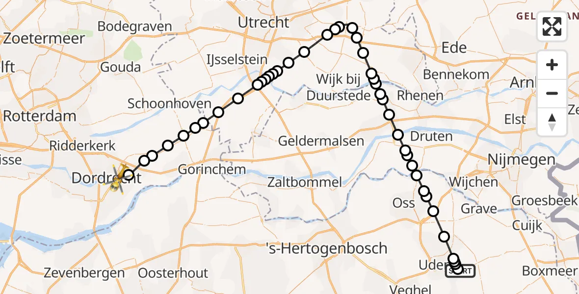 Vluchtroute Traumahelikopter Vliegbasis Volkel - Dordrecht, 27 september 2026, 18:30