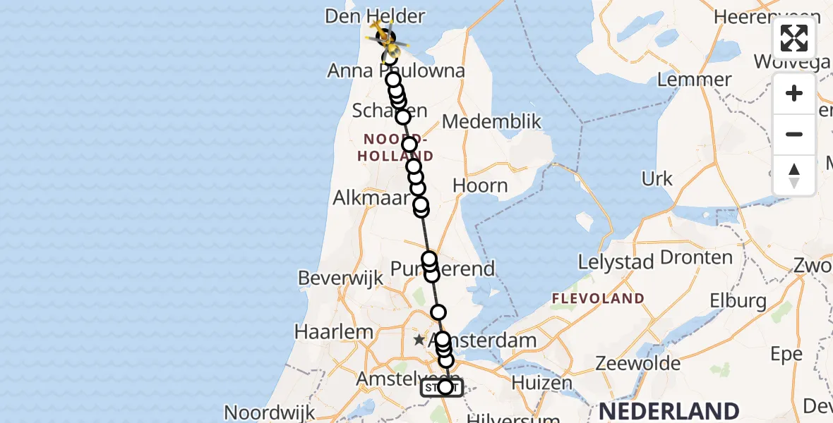 Vluchtroute Traumahelikopter Amsterdam UMC Helipad - Den Helder, 27 september 2026, 18:43