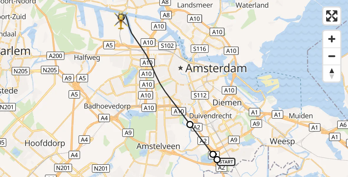 Vluchtroute Traumahelikopter Amsterdam UMC Helipad - Amsterdam Heliport, 27 september 2026, 19:07