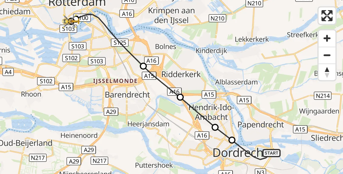Vluchtroute Traumahelikopter Dordrecht - Erasmus MC, 27 september 2026, 19:20