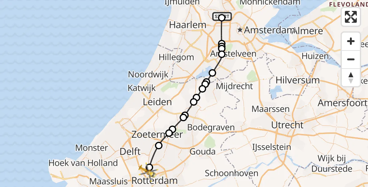 Vluchtroute Traumahelikopter Amsterdam Heliport - Rotterdam The Hague Airport, 27 september 2026, 20:00