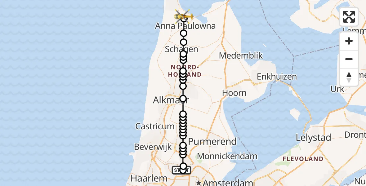 Vluchtroute Traumahelikopter Amsterdam Heliport - Breezand, 28 september 2026, 06:58