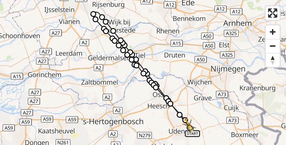 Vluchtroute Traumahelikopter Vliegbasis Volkel - Zeeland, 28 september 2026, 07:12