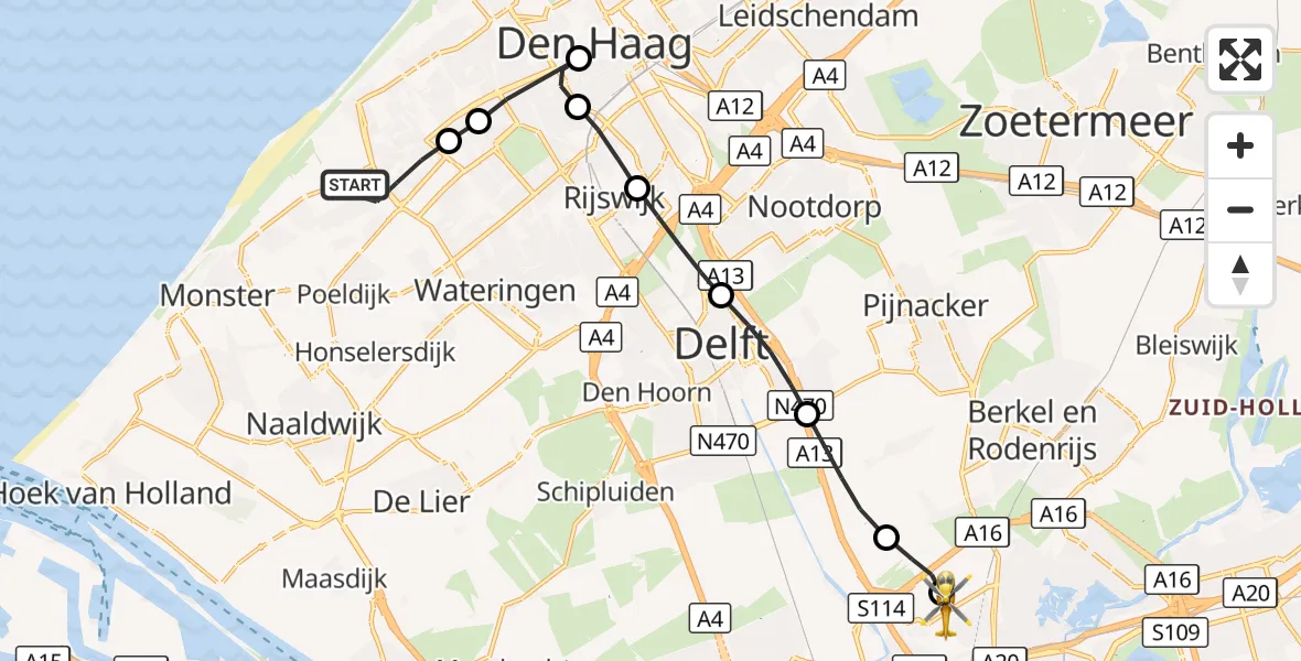 Vluchtroute Traumahelikopter 's-Gravenhage - Rotterdam The Hague Airport, 28 september 2026, 07:33