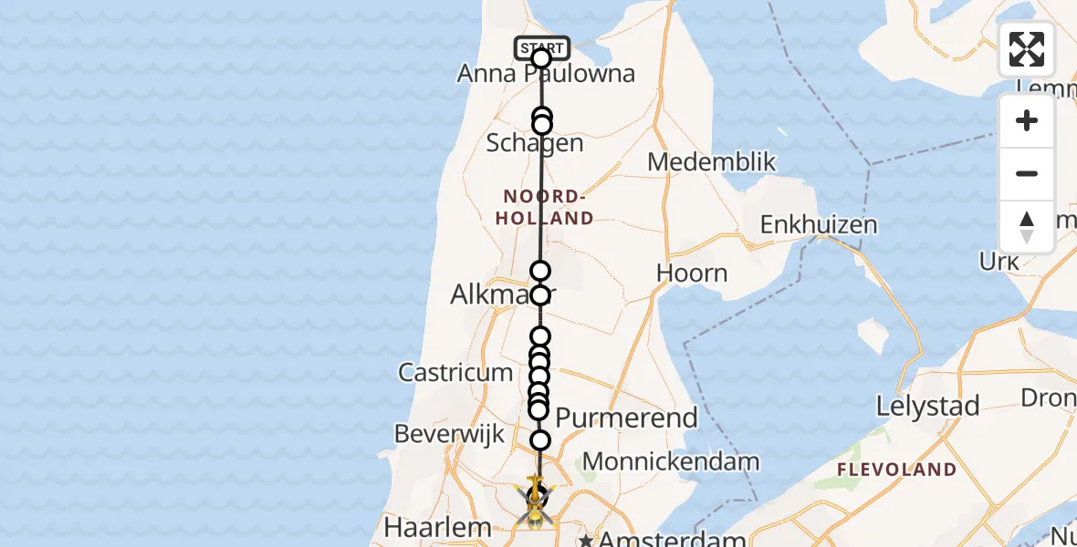 Vluchtroute Traumahelikopter Breezand - Amsterdam Heliport, 28 september 2026, 07:35