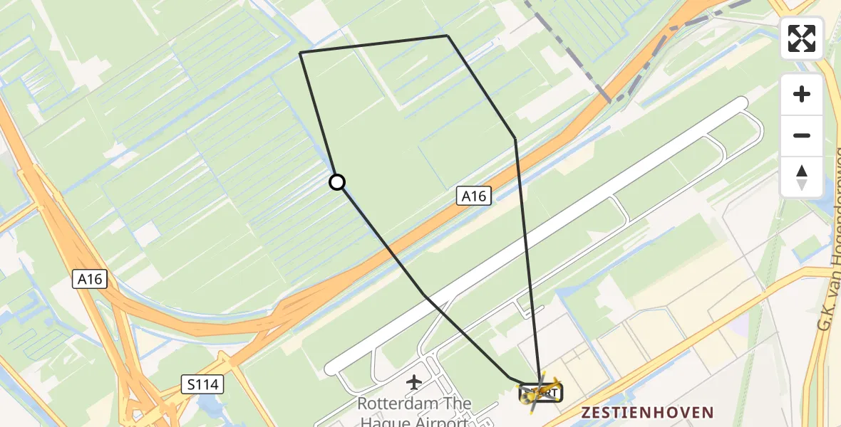 Vluchtroute Traumahelikopter Rotterdam The Hague Airport - Rotterdam The Hague Airport, 28 september 2026, 08:03