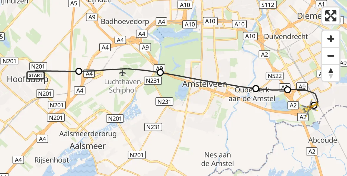 Vluchtroute Traumahelikopter Hoofddorp - Amsterdam UMC Helipad, 28 september 2026, 09:12
