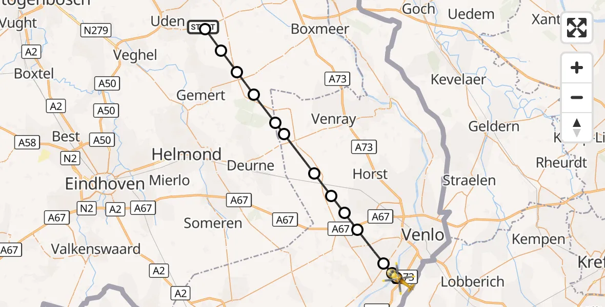 Vluchtroute Traumahelikopter Vliegbasis Volkel - Belfeld, 28 september 2026, 09:13