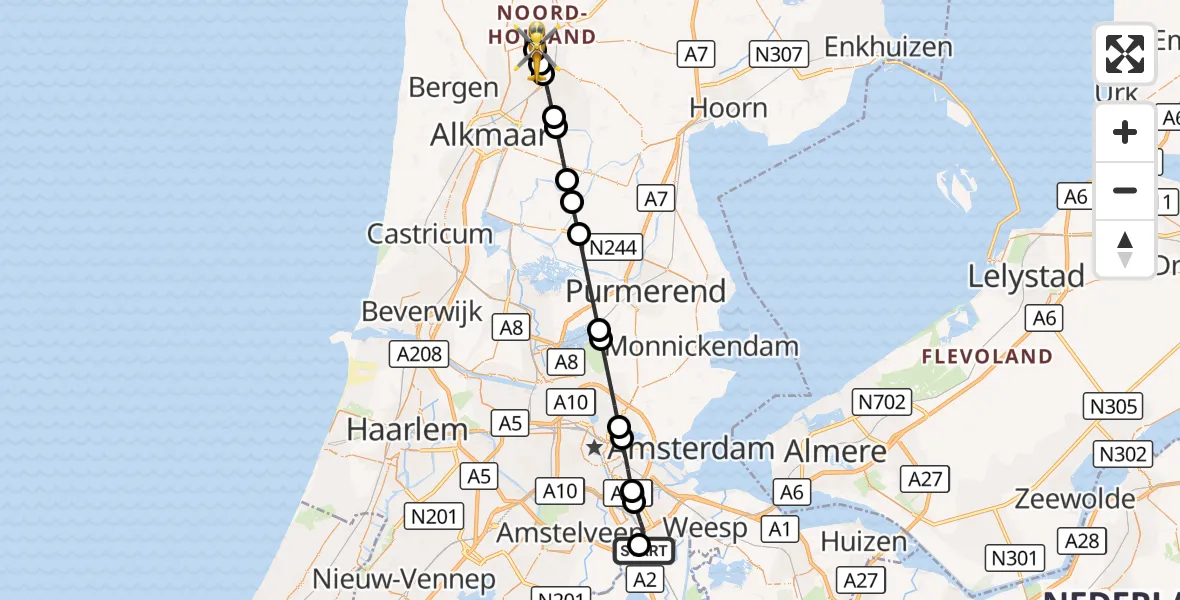 Vluchtroute Traumahelikopter Amsterdam UMC Helipad - Noord-Scharwoude, 28 september 2026, 09:40