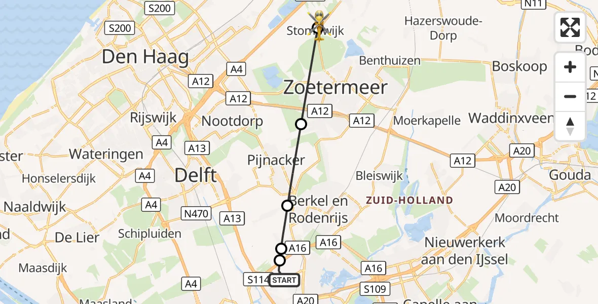 Vluchtroute Traumahelikopter Rotterdam The Hague Airport - Leidschendam, 28 september 2026, 09:40