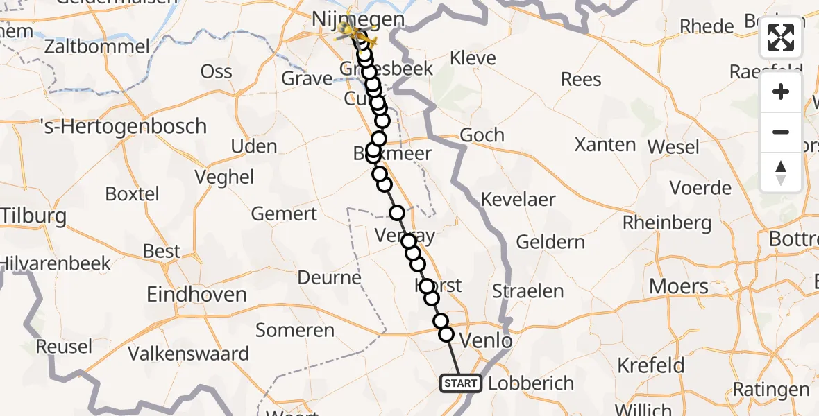 Vluchtroute Traumahelikopter Belfeld - Radboud University Medical Center Heliport, 28 september 2026, 09:46