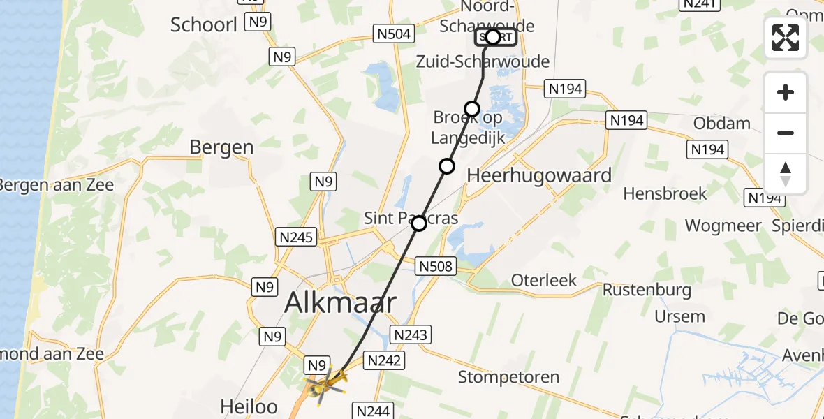 Vluchtroute Traumahelikopter Noord-Scharwoude - Alkmaar, 28 september 2026, 10:09