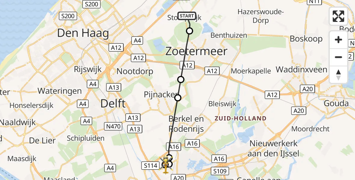 Vluchtroute Traumahelikopter Leidschendam - Rotterdam The Hague Airport, 28 september 2026, 10:09