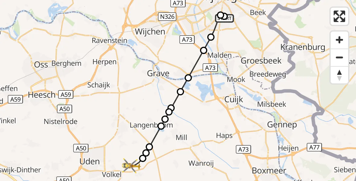 Vluchtroute Traumahelikopter Radboud Universitair Medisch Centrum - Vliegbasis Volkel, 28 september 2026, 10:45
