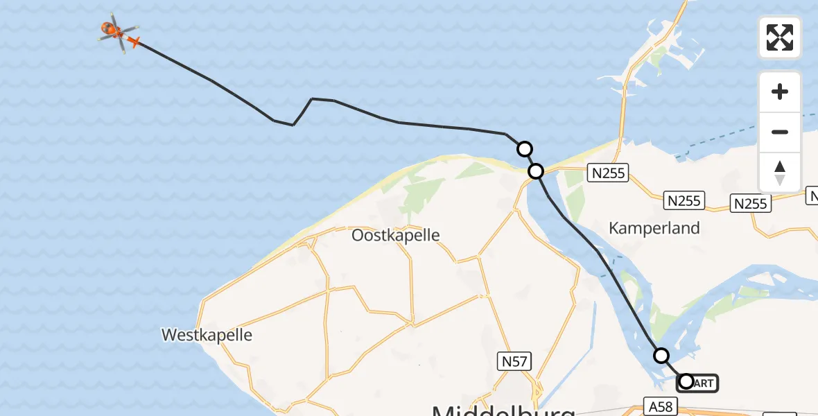 Vluchtroute Kustwachthelikopter Vliegveld Midden-Zeeland - Noordzee, 28 september 2026, 12:00