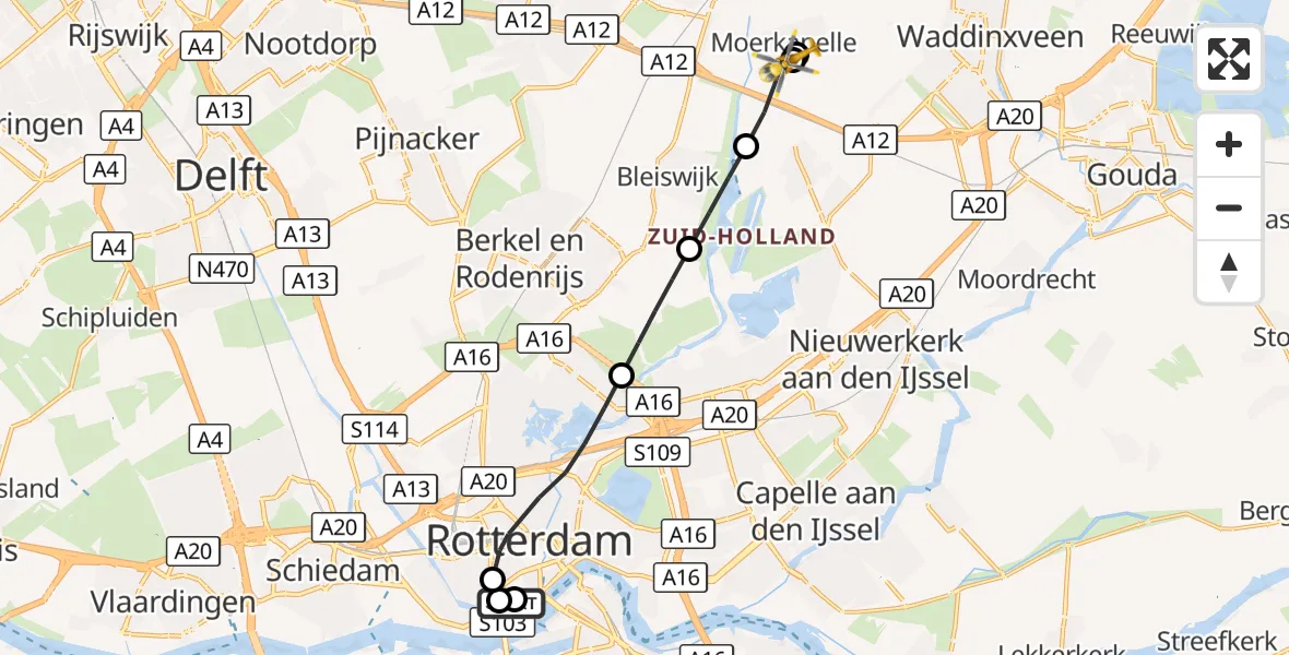 Vluchtroute Traumahelikopter Erasmus MC - Zevenhuizen, 28 september 2026, 12:08