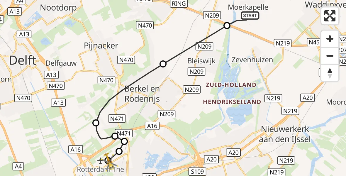 Vluchtroute Traumahelikopter Zevenhuizen - Rotterdam The Hague Airport, 28 september 2026, 12:44