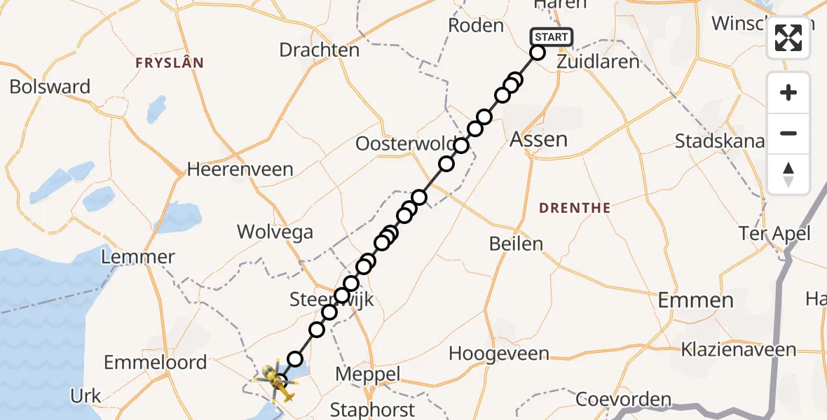 Vluchtroute Traumahelikopter Groningen Airport Eelde - Sint Jansklooster, 28 september 2026, 12:45