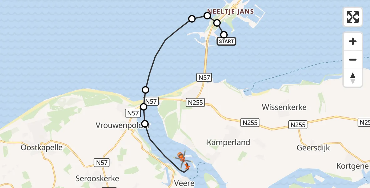 Vluchtroute Kustwachthelikopter Oosterschelde - Veerse Meer, 28 september 2026, 12:55