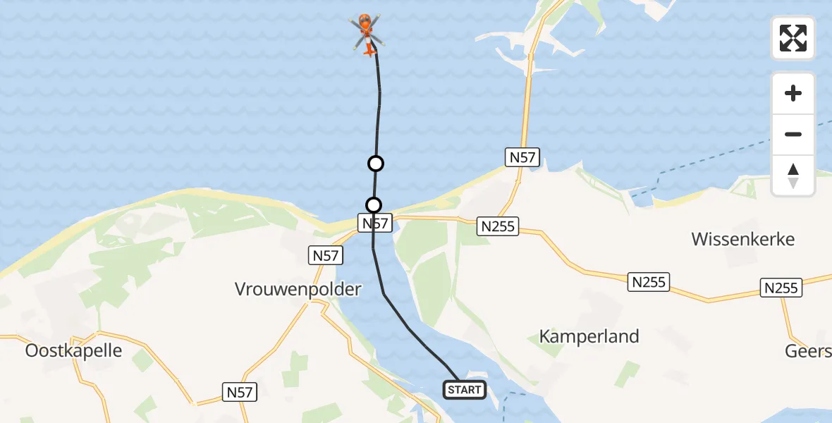 Vluchtroute Kustwachthelikopter Veerse Meer - Noordzee, 28 september 2026, 13:05