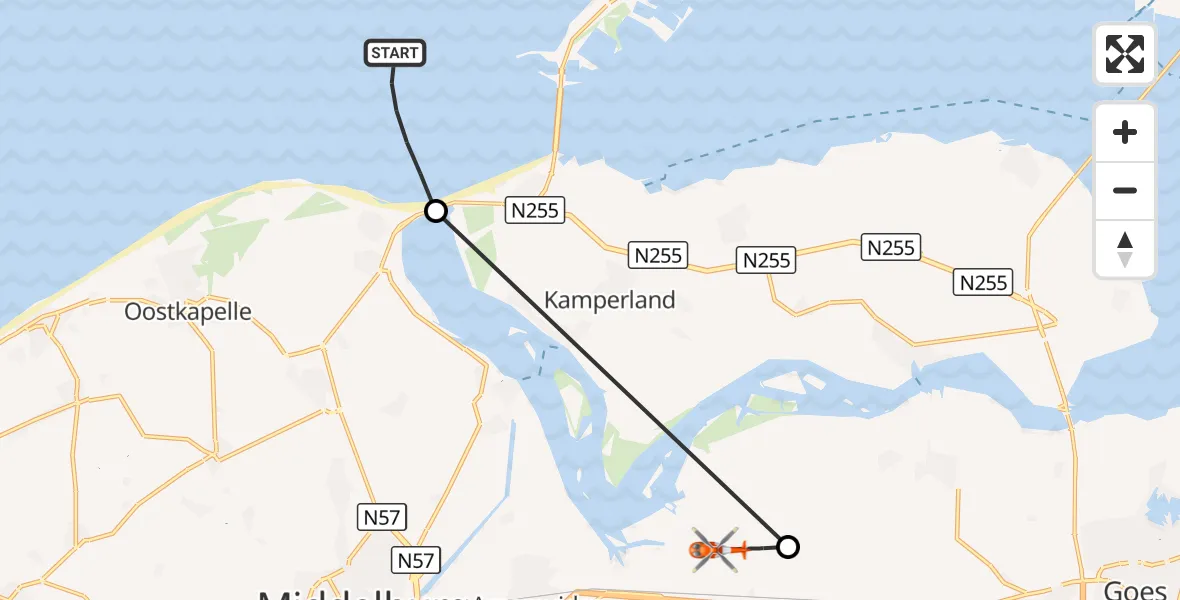 Vluchtroute Kustwachthelikopter Noordzee - Arnemuiden, 28 september 2026, 13:11