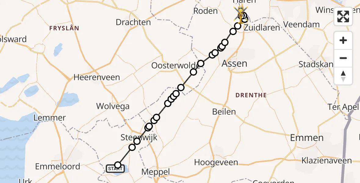 Vluchtroute Traumahelikopter Beulakerwijde - Groningen Airport Eelde, 28 september 2026, 13:26