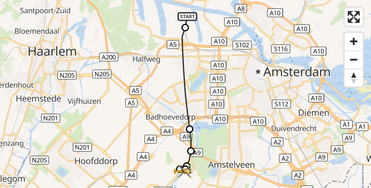 Vluchtroute Traumahelikopter Amsterdam Heliport - Aalsmeer, 28 september 2026, 14:08