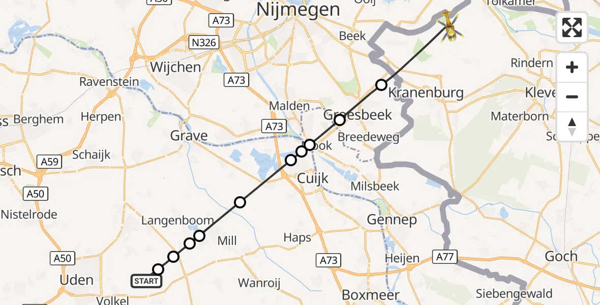 Vluchtroute Traumahelikopter Vliegbasis Volkel - Kranenburg, 28 september 2026, 14:11
