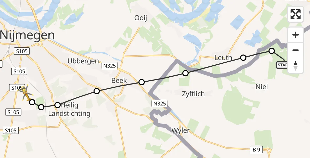Vluchtroute Traumahelikopter Kranenburg - Radboud University Medical Center Heliport, 28 september 2026, 14:44