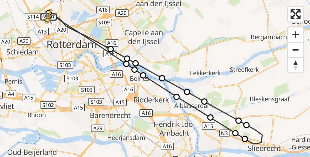 Vluchtroute Traumahelikopter Rotterdam The Hague Airport - Rotterdam The Hague Airport, 28 september 2026, 14:55