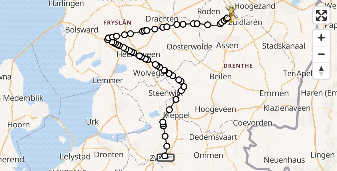 Vluchtroute Traumahelikopter Isala Hospital Zwolle Heliport - Groningen Airport Eelde, 28 september 2026, 16:15
