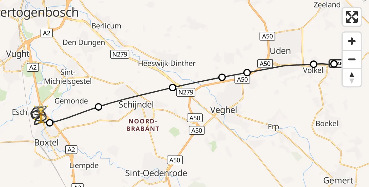 Vluchtroute Traumahelikopter Vliegbasis Volkel - Boxtel, 28 september 2026, 20:16