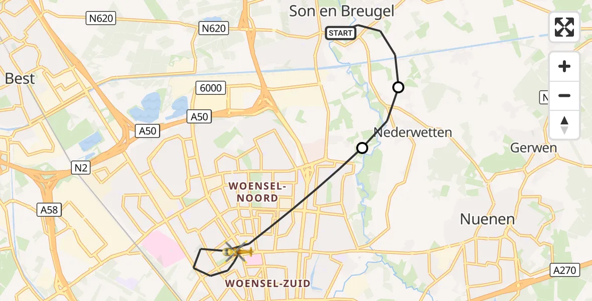 Vluchtroute Traumahelikopter Son en Breugel - Eindhoven, 28 september 2026, 22:59
