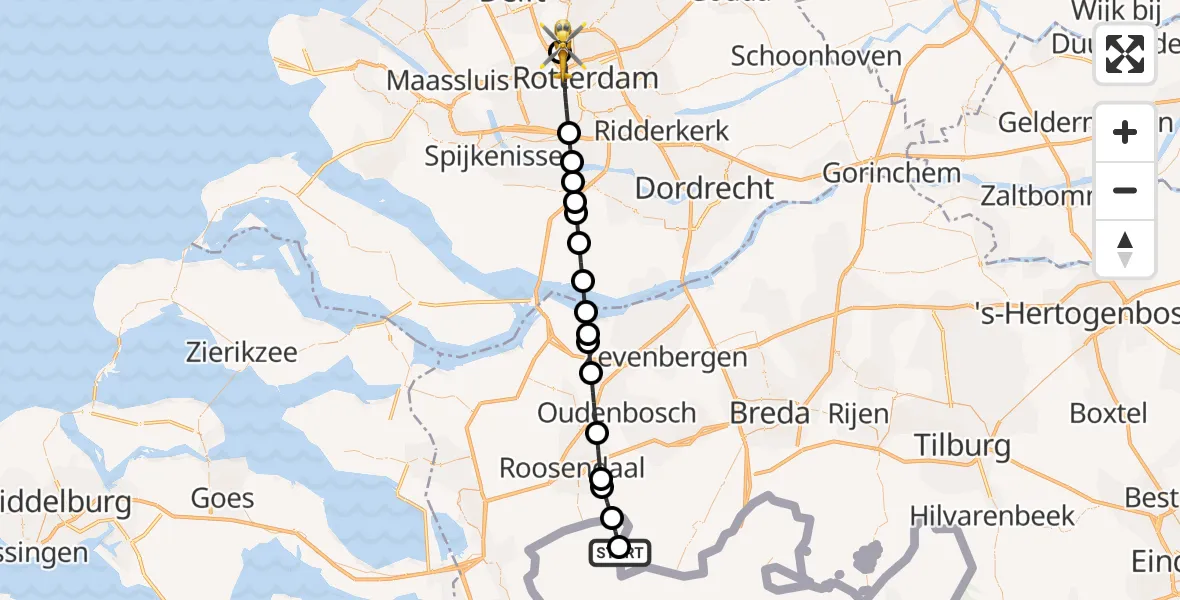 Vluchtroute Traumahelikopter Achtmaal - Rotterdam The Hague Airport, 29 september 2026, 07:33