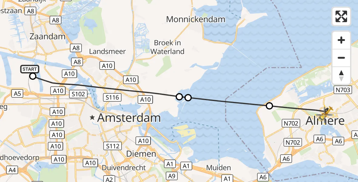 Vluchtroute Traumahelikopter Amsterdam Heliport - Almere, 29 september 2026, 09:34
