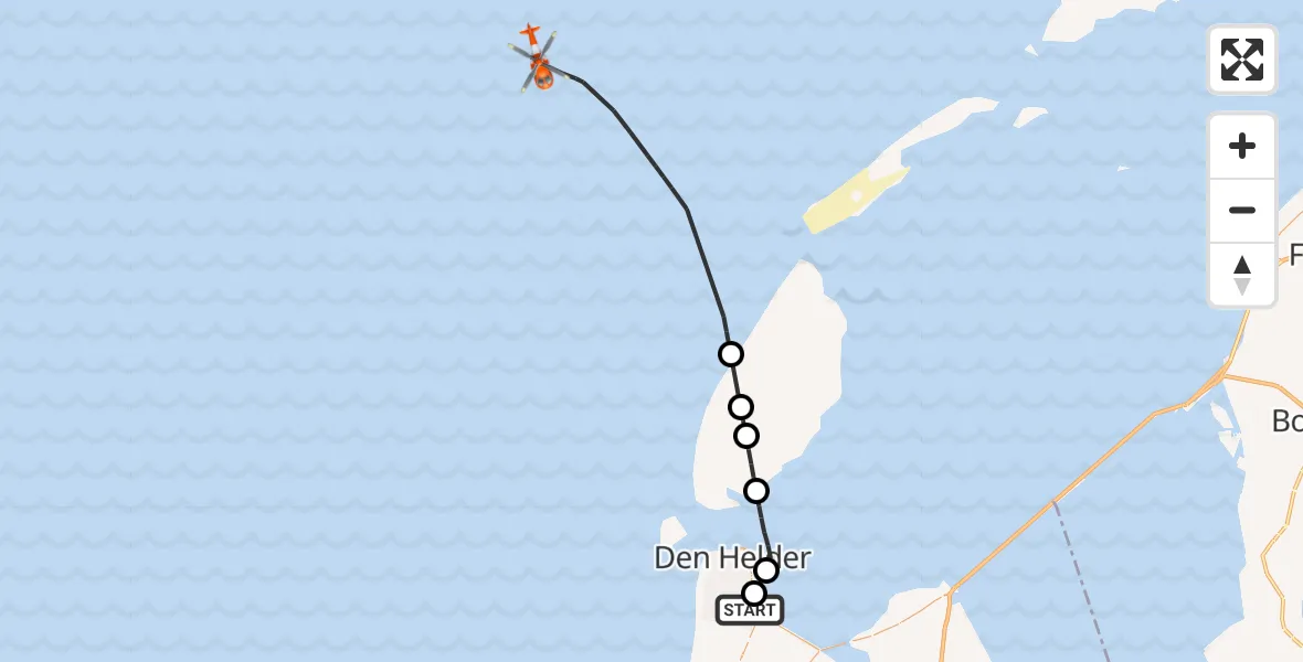 Vluchtroute Kustwachthelikopter Militair vliegveld De Kooy / Den Helder Airport - Noordzee, 29 september 2026, 11:04