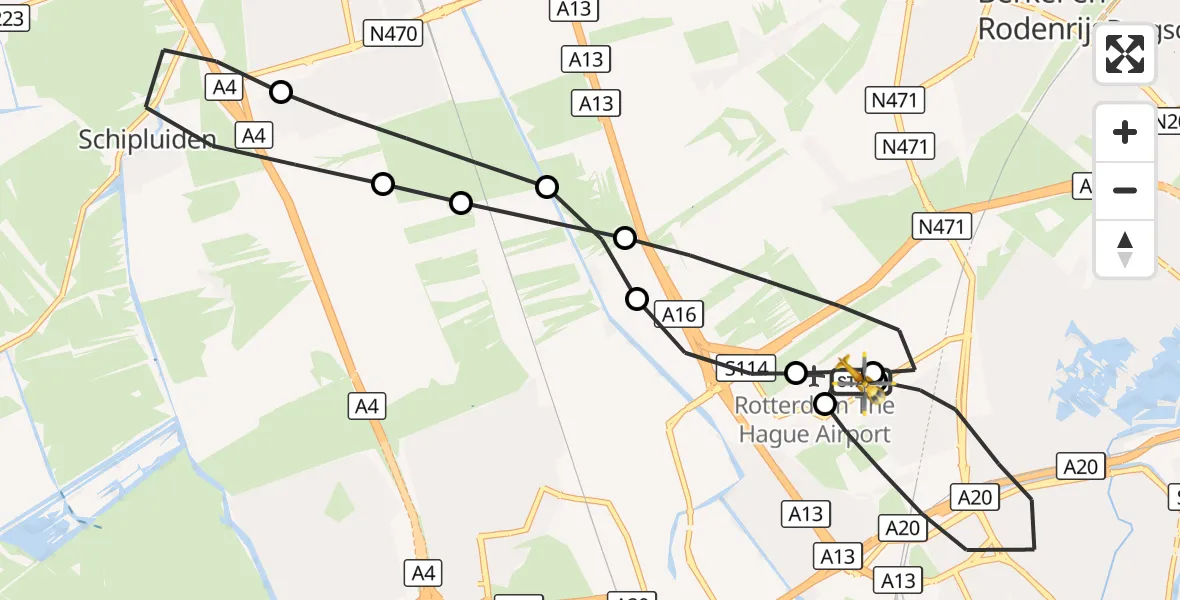 Vluchtroute Traumahelikopter Rotterdam The Hague Airport - Rotterdam The Hague Airport, 29 september 2026, 13:23