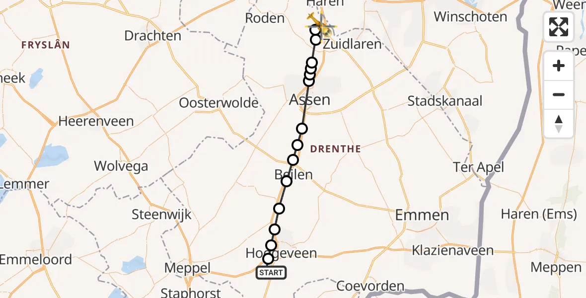 Vluchtroute Traumahelikopter Zuidwolde - Groningen Airport Eelde, 29 september 2026, 13:59