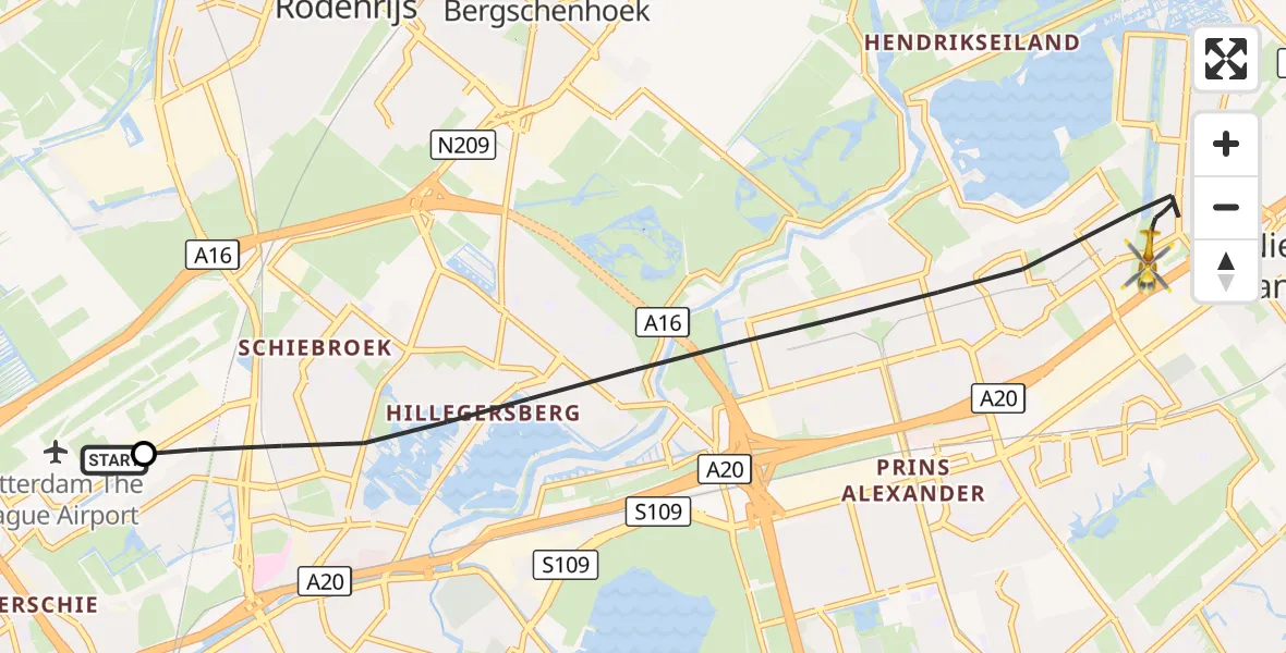 Vluchtroute Traumahelikopter Rotterdam The Hague Airport - Rotterdam, 29 september 2026, 14:13